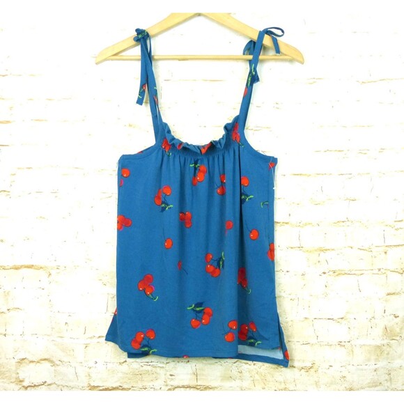 Modcloth Tank Top Womens XS Blue Cherry Bomb Print Coquette 90s Kidcore Retro - Picture 5 of 15